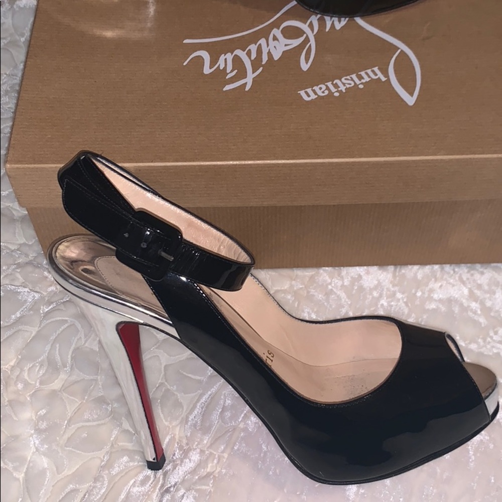 Christian Louboutin black peep toe ankle strap
